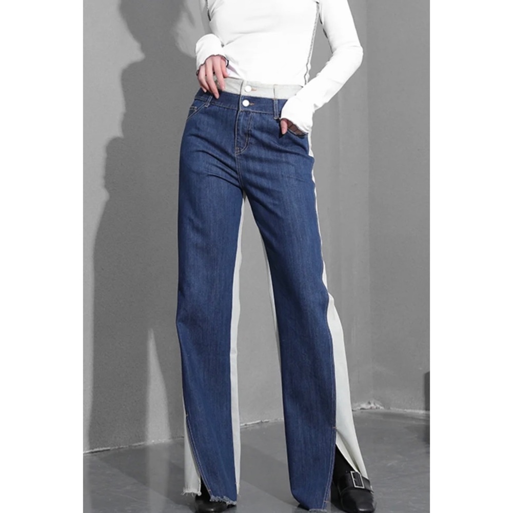 (NWT) CÉDELAR • Reyi Two-Tone Colorblock High Waisted Flare Jeans, S - Picture 3 of 16